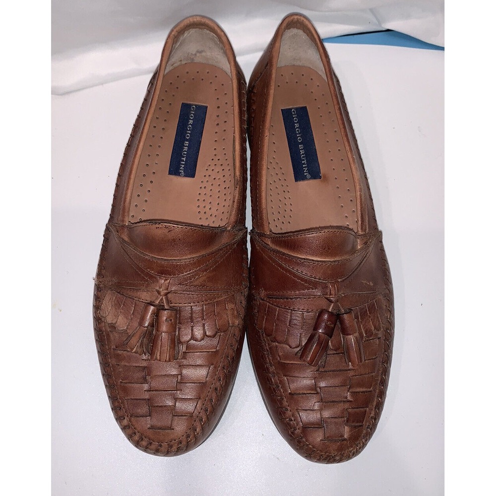 GIORGIO BRUTINI NEWARK BROWN TASSEL LEATHER LOAFERS/SHOES mens 9.5 Very Nice
